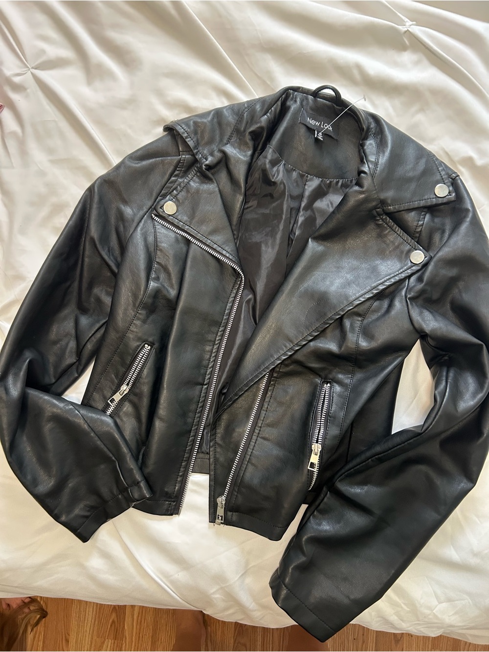 New Look Black Faux Leather Asymmetrical Moto Jacket